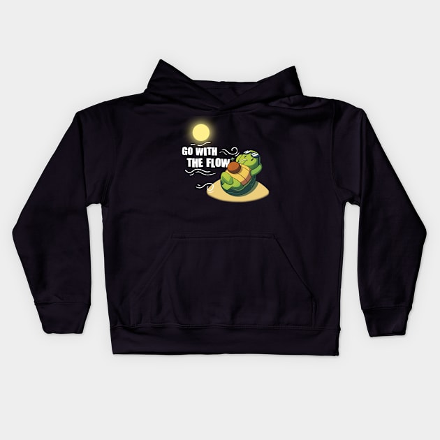 Go With The Flow Funny Beach Anime Turtle Kids Hoodie by Dojaja